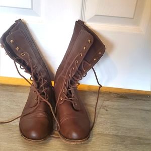 Brown Faux leather combat boots